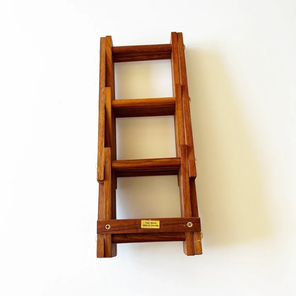 Vtg Mid Century Folding Accordion Solid Teak Wood Wine Rack Thailand 5 Bottles